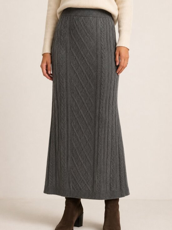Ralph Lauren Dresses & Skirts - Lauren Ralph Lauren Cashmere Blend Cable Knit Maxi Sweater Skirt Gray M